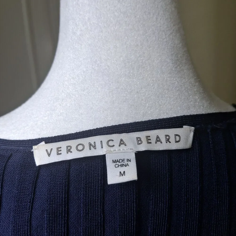 Veronica Beard Clara Ribbed Top Navy M Square Neck Dark Academia Preppy Coquette